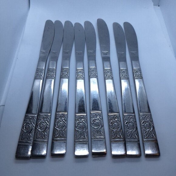 8‎ Stainless Steel Dinner Butter Knives Stainless Steel Japan Floral Pattern - Picture 1 of 7